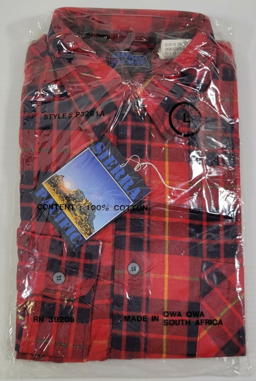 QQ) Sierra Pacific 100% Cotton Men's Plaid Checkered Flannel Red Shirt Large